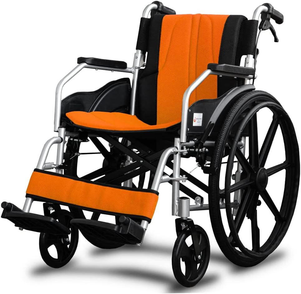 ナイス ウェイ8 (Nice Way8)【カラー変更可能!】 自走式折りたたみ 車椅子【アルミフレーム】【自走式】【介護・介助用】【介助ブレーキ付き】 (シャインオレンジ)